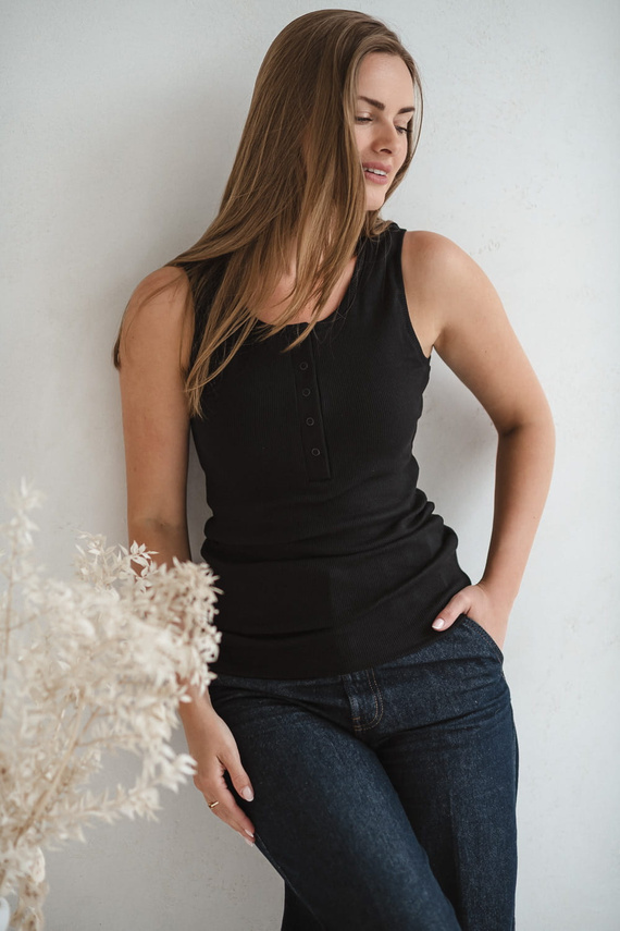 Tricou Tummy Maternitate si Alaptare - cu nervuri, cu bretele Milk&Love negru