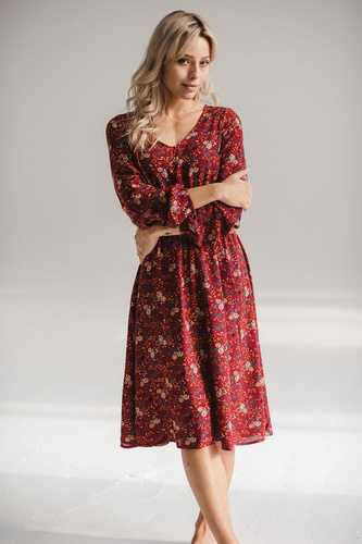 Rochie pentru gravide și alăptare Lovely Dress Midi Milk&Love – bordo cu flori