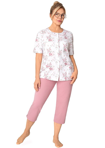 Pijamale damă Martel Maria I 200 cu nasturi, 100% bumbac, mânecă scurtă, roz prăfuit, mărimea 36