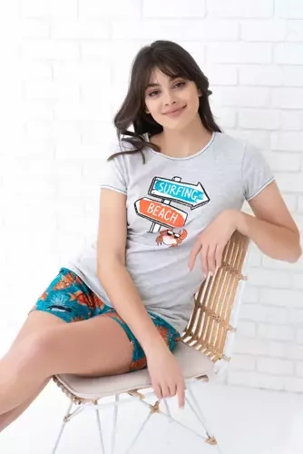 Oceania Ladies' pijama cu mânecă scurtă, pantaloni scurți Italian Fashion- melange/print