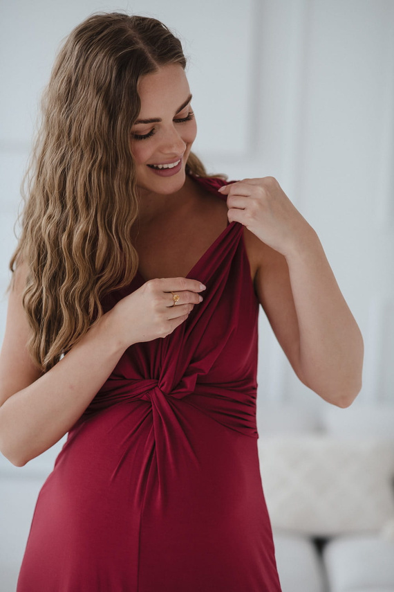 Rochie maxi de maternitate si alaptare cu bucla Milk&Love burgundy