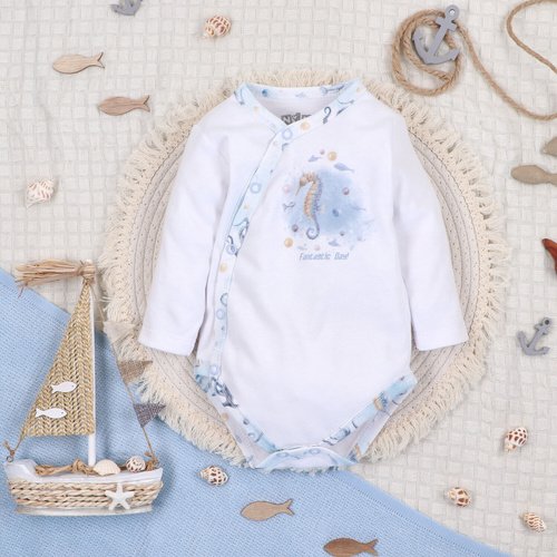 ABN-5442 Body alb plic Nini Sea Of Joy - bumbac organic, pentru bebelusi