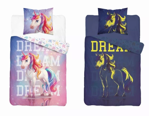 5208 A Fluo 40 Lenjerie de pat din bumbac care strălucește în întuneric Unicorn Detexpol