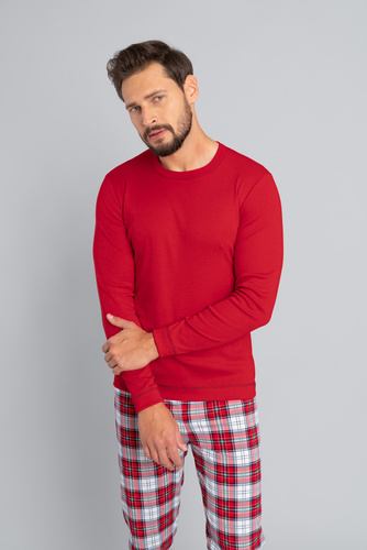 Moss Pijama cu mânecă lungă pentru bărbați, pantaloni lungi Italian Fashion- roșu/print