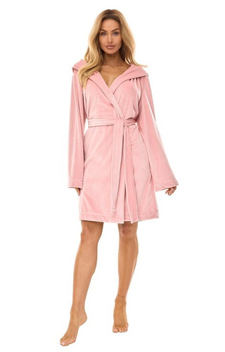 2509 L&L Luna halat de baie scurt pentru femei cu glugă, roz pudrat – confortabil și ușor