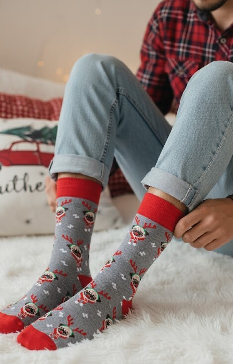 1290-036 Șosete Mopsy Milena pentru bărbați, gri - Crăciun, colorate, bumbac
