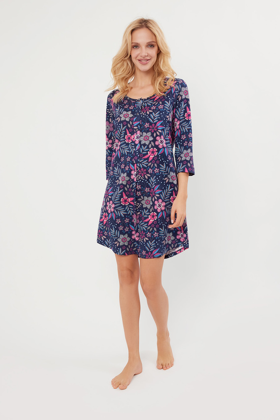 Cămașă de noapte Folk descheiată, mânecă 3/4 Modă italiană - print