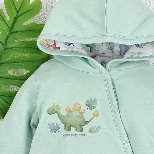 Costum izolant pentru bebeluși ABN-5578 Dino Explorer, fabricat din bumbac organic de la Nini – ecologic și sigur