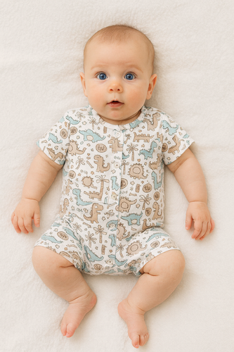 Din bumbac Martex salopeta bebelusi dinozauri | Salopeta de vara