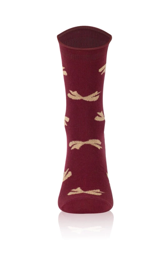 S183D Figaro Șosete lungi fără presiune pentru femei Italian Fashion - arcuri burgundy