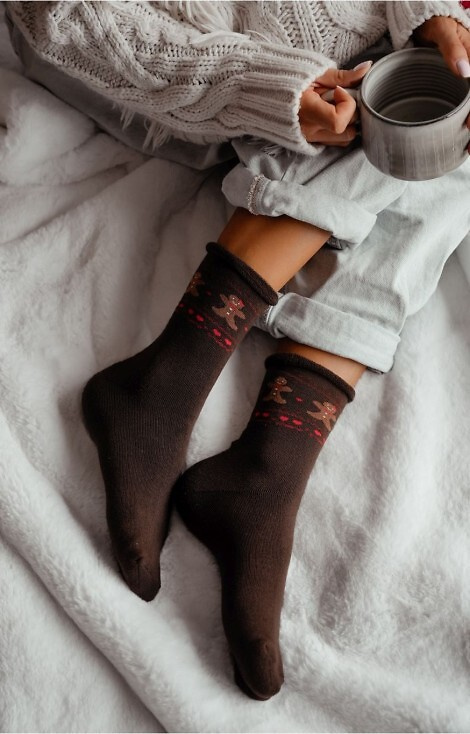 0118-013 Șosete Milena maro – pânză de Crăciun, bumbac, călduroase