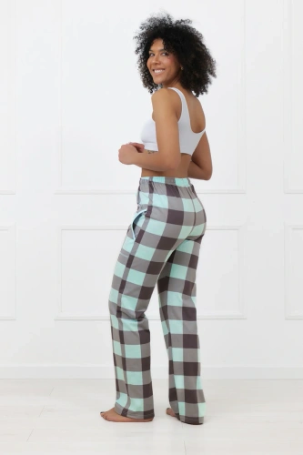 Pantaloni damă Sandra Italian Fashion din bumbac, lungi, în carouri, cu buzunare
