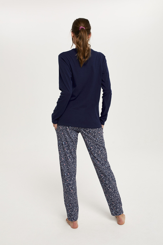 Sajna Pijama de damă cu mâneci lungi, pantaloni lungi Italian Fashion - albastru navy/print