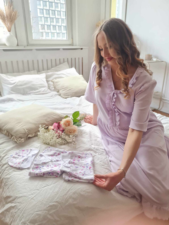 Cămașă de noapte Natalie Marija 34NA – 100% bumbac, maternitate și alăptare, cu volane