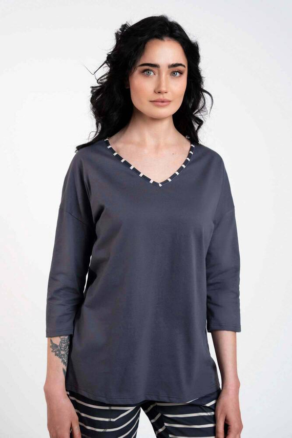 Betty Pijama de damă cu mânecă 3/4, pantaloni lungi Italian Fashion - imprimeu grafit/grafit