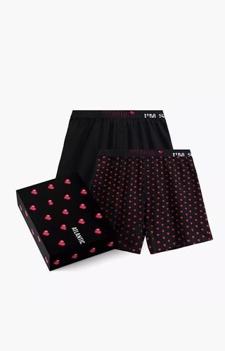 2GMB-011 Pantaloni scurți boxer Atlantic pentru bărbați - bumbac, imprimeu cu inimioare, pachet de 2