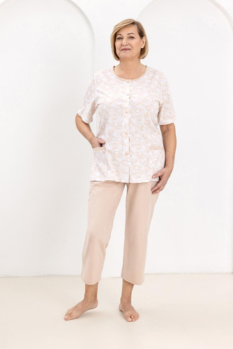 Pijamale de damă 727 Regina, albastre – 100% bumbac, în carouri, cămașă cu nasturi
