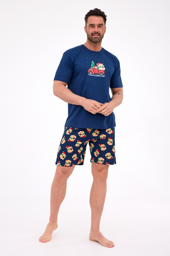 326/291 Pijamale bărbătești Teddy 4 Cornette – Crăciun, bleumarin, bumbac, mâneci scurte