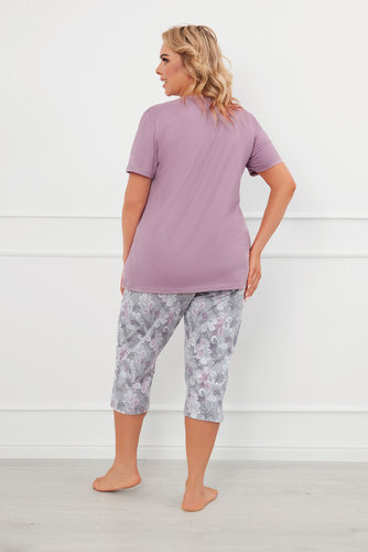 Ibena Pijama pentru femei cu mânecă scurtă, pantaloni 3/4 Italian Fashion - heather/print