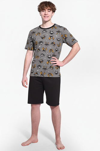 Pijamale pentru copii Bat F&amp;Y Cornette gri, bumbac, mâneci scurte, 133/53