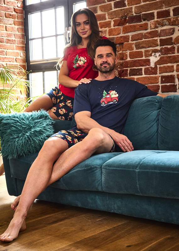 Set pijamale pentru femei Teddy Cornette 628/432 – Crăciun, bumbac, mâneci scurte și pantaloni