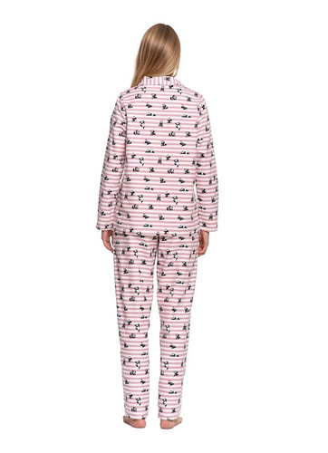 Pijamale pentru femei Moraj PDD6300-002 roz - flanel de bumbac, cu dungi și motiv panda