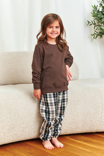 Pijamale pentru copii Doctor Nap 7335 - bumbac și flanel, unisex, model în carouri brownie