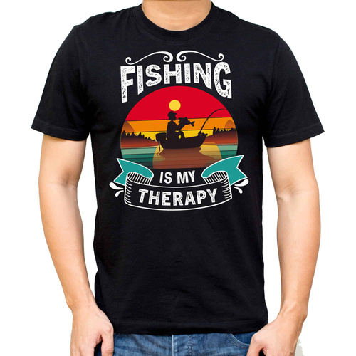SKU M31 Tricou Moocha Fishing Therapy din bumbac pentru pescar, cu imprimeu, negru