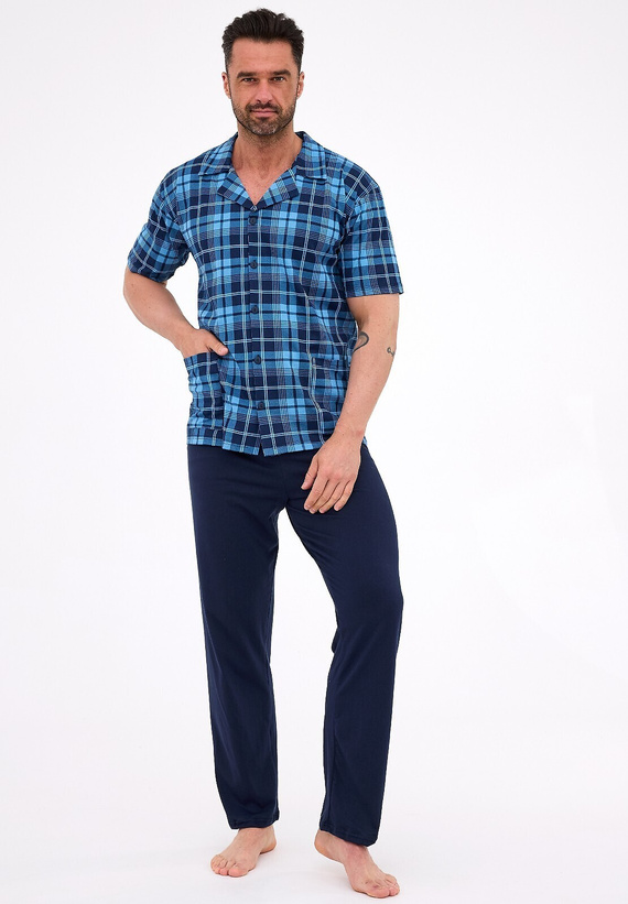 Pijamale bărbătești Cornette 318/58 - deschise, bumbac, model în carouri, cu guler