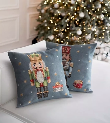 Chp 6080 Tapiserie de Crăciun Față de Pernă Spărgător de Nuci Perdele Euro Gri