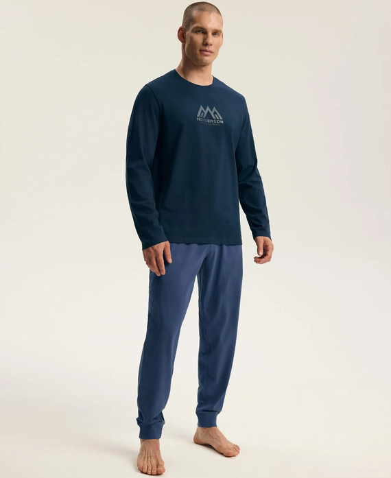 Henderson Fin 45499 Pijamale bărbați lungi 100% bumbac cu imprimeu steel blue
