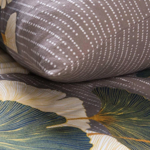 31510/2 Set de lenjerie de pat din flanel Flanellove Darymex bej verde frunze de ginkgo – set, 100% bumbac, călduros și moale