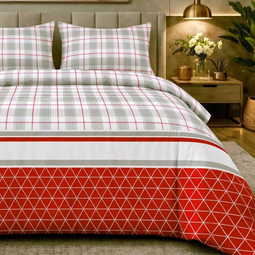 31516/1 Set de lenjerie de pat de Crăciun din flanel Flannellove Darymex gri roșu - set 100% bumbac, călduros și moale