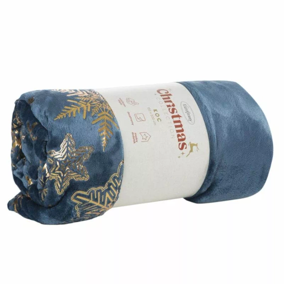 Pătură de Crăciun Joy 3 cu stele Eurofirany, bleumarin