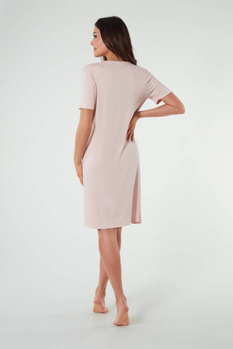 Cămașă de noapte pentru femei Puntini, cu mânecă scurtă Modă italiană - roz pudră 