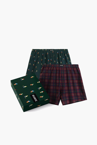 2GMB-013 Pantaloni scurți boxer Atlantic Green-Navy – Pantaloni scurți boxer bărbătești din bumbac, într-o cutie de 2