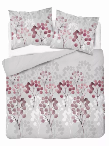 5223 B Lenjerie de pat din satin cu crenguțe în nuanțe de roz Detexpol gri