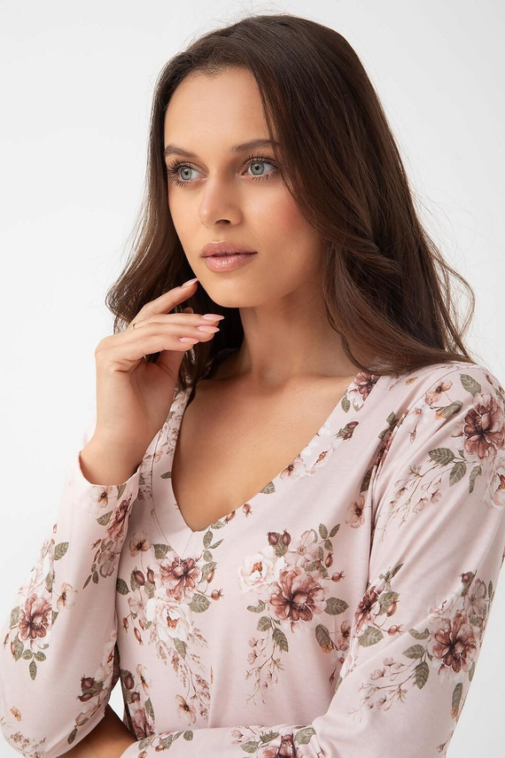 Cămașă de noapte 288 Luna roz – bumbac, mâneci lungi, model floral, confort și stil