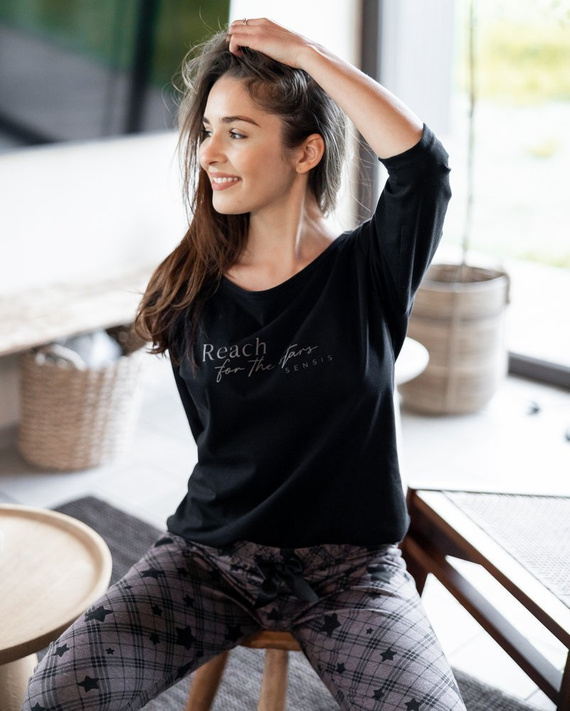 Pijamale Sensis Reach For The Stars pentru femei - Negru-Maro