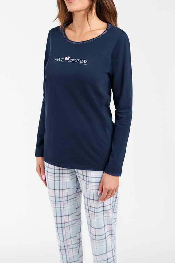 Glamour Pijama de damă cu mânecă lungă și pantaloni lungi Italian Fashion - albastru navy/print