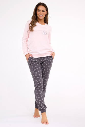 163/461 Pijamale pentru femei Snow Cornette, roz - bumbac, mâneci lungi | Confort și stil de iarnă