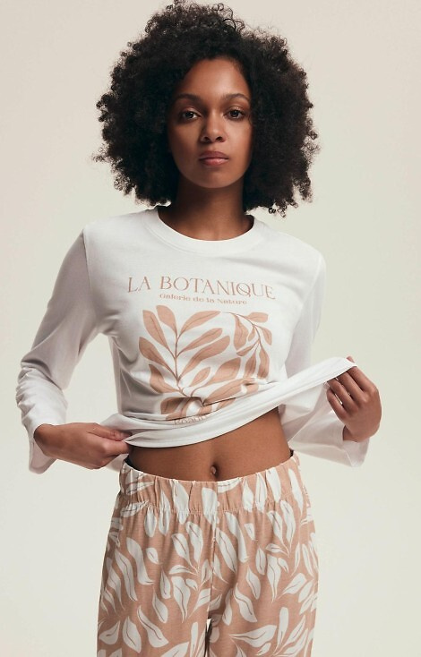 43689 Pijamale Dextra pentru femei Henderson Crem - Bumbac, Imprimeu botanic