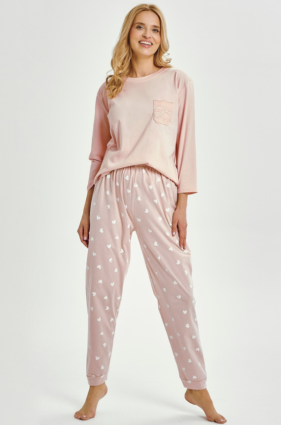 Pijamale de dama Nori 3442 Taro, bumbac roz, maneca 7/8, confortabila