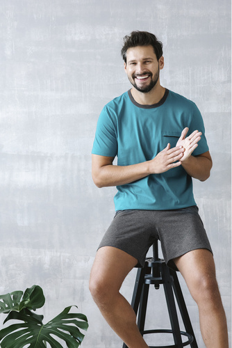 Stefano Pijama cu mânecă scurtă pentru bărbați, pantaloni scurți Italian Fashion - marin/dark melange