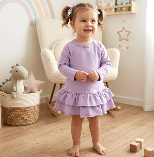 ABN-5487 Rochie pentru bebeluși Underwater World Nini - bumbac organic, violet, mâneci lungi