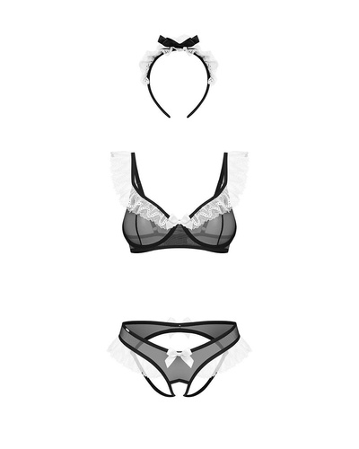 Obsessive Naughty Maid Set senzual negru de cameristă cu dantelă