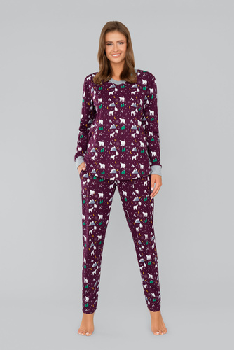 Ava Ladies' pijama cu mânecă lungă și pantaloni Italian Fashion- print burgundy