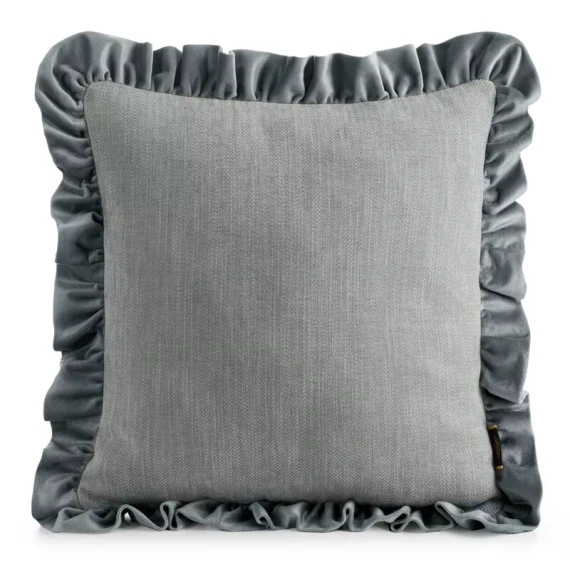 Eurofirany Elvara față de pernă decorativă 45x45 velur cu volănaș - argintie
