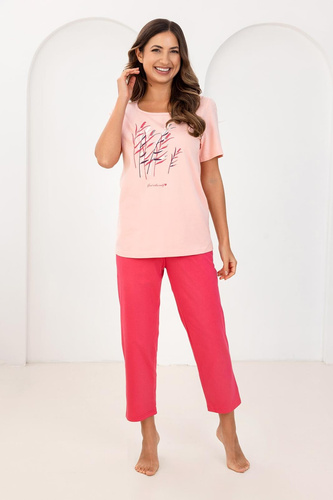 Pijama Regina 740, 100% bumbac, cu print, pantaloni 7/8, confort și stil