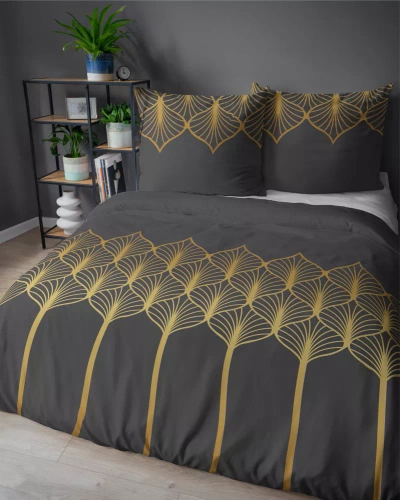 5225 A Lenjerie de pat din satin cu motiv geometric Detexpol negru